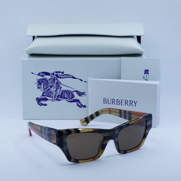Burberry BE4441U 414673 Rectangle Sunglasses - Check Sand/Brown main image 10